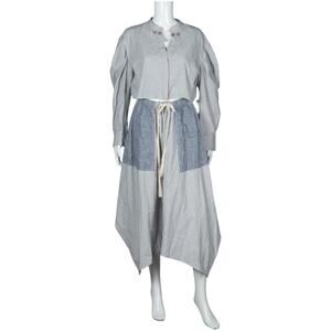 ULLA JOHNSON Blue Cotton Striped Leighton Asymmetric Maxi Dress Size L